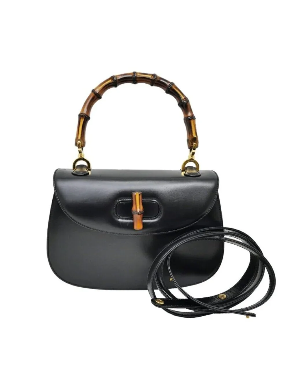 Gucci Bamboo 2-Way Bag Hand Shoulder Calfskin Black
